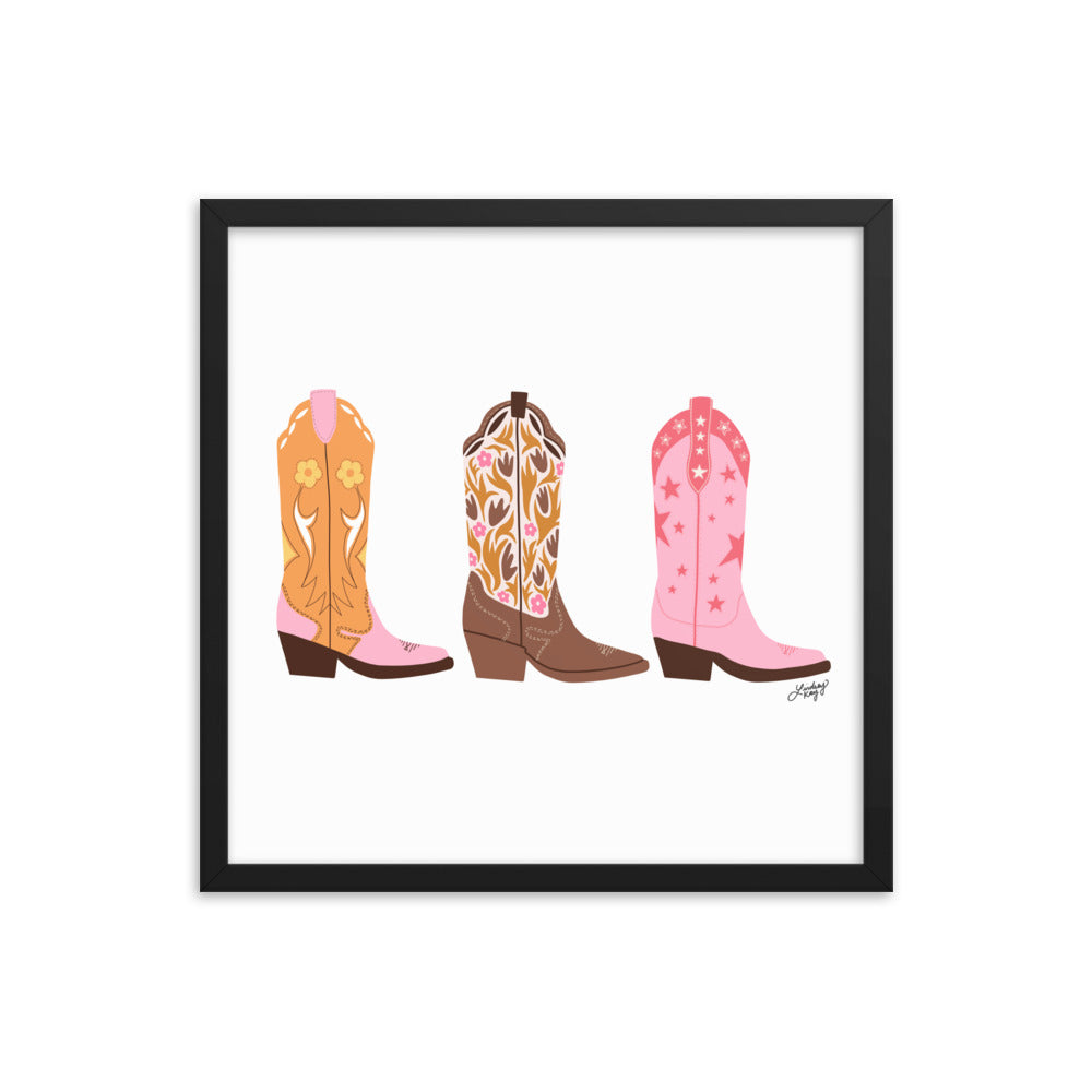 Cowboy Boots Illustration - Framed Matte Print